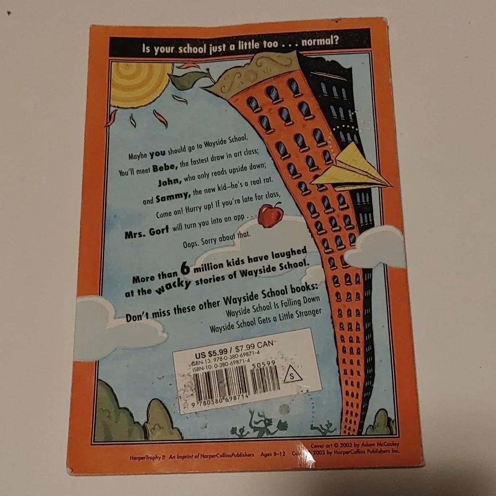 3/$13 Sideways Stories from Wayside School kids novel by Louis Sachar - Picture 4 of 4